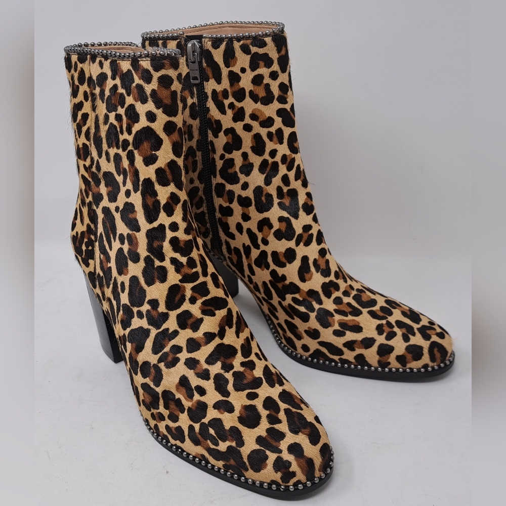 NWT Coach Drea Ankle Boots Bootie Zip Shoes Heels Leopard Calf Fur 8 US 38.5 EU - Picture 4 of 14